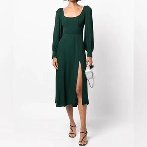 Reformation alessi Elegant Green Long Sleeve Dress Christmas holiday midi